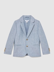 Reiss Soft Blue Atlantic J 13-14 yrs Linen Single-Breasted Tailored Blazer - Image 3 of 3
