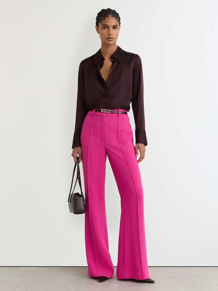 Reiss Bright Pink Skye Seam-Detail Flared Trousers - Image 1 of 7