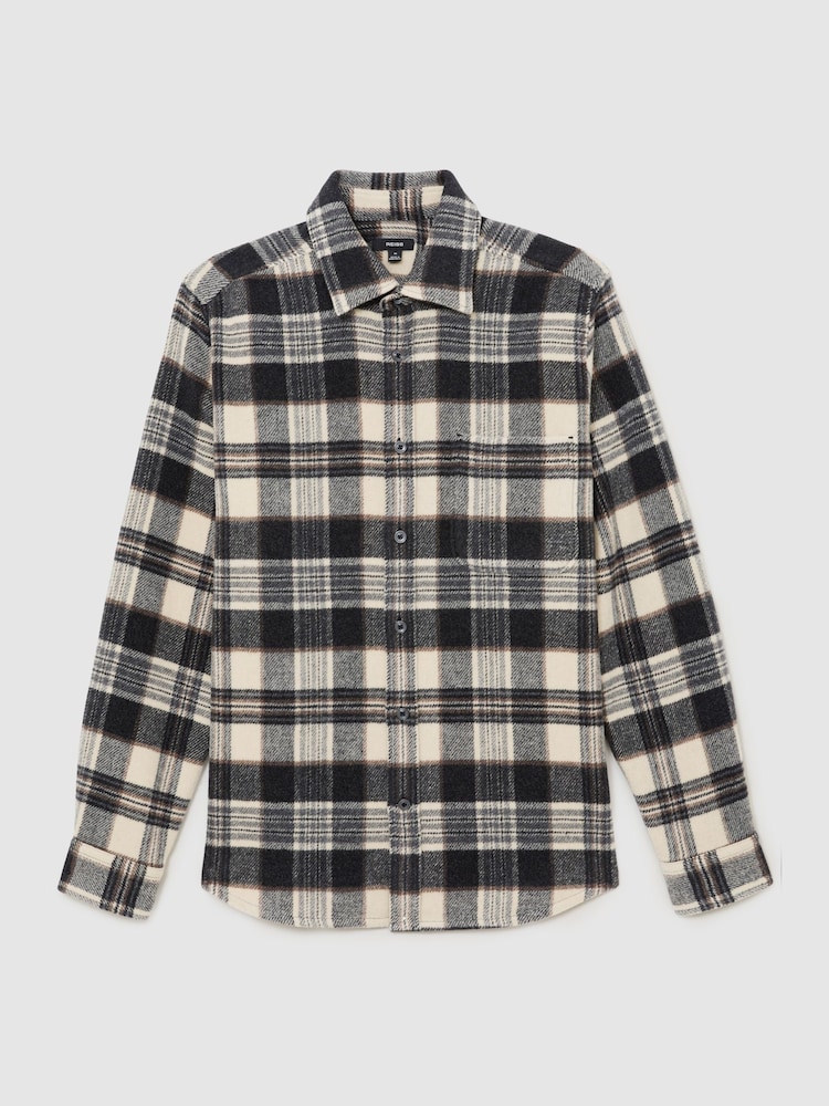 Reiss Charcoal Grey Crosby Wool-Blend Check Overshirt - Image 2 of 7