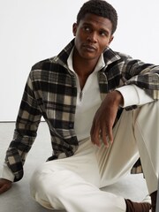 Reiss Charcoal Grey Crosby Wool-Blend Check Overshirt - Image 4 of 7