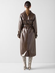 LK Bennett Brown Patent Polyester Trench Coat With Self Belt, Gold Details - Image 3 of 4