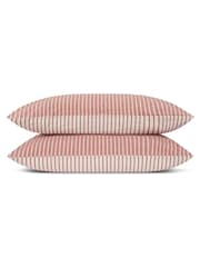 Piglet in Bed Auburn Red Textured Stripe Cotton Pillowcase Pair - Image 3 of 3