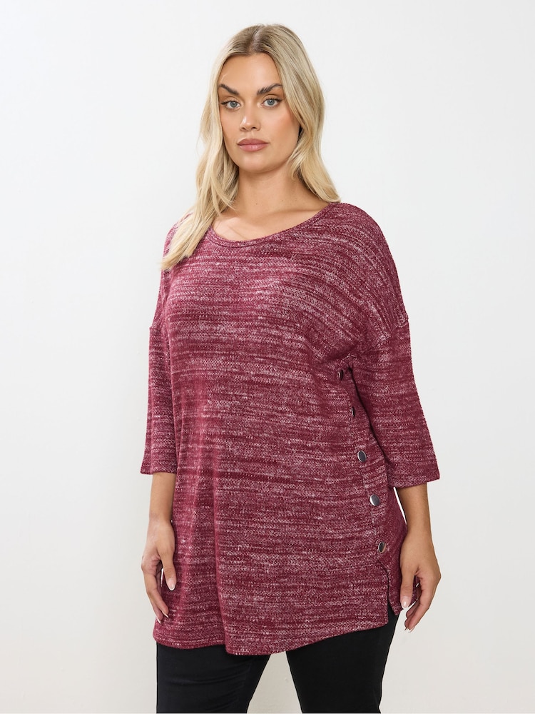Yours Curve Red Side Button Ribbed Top - Image 1 of 5