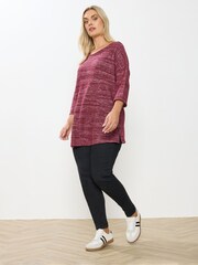 Yours Curve Red Side Button Ribbed Top - Image 2 of 5