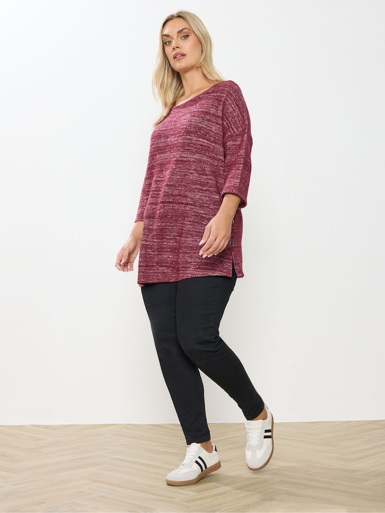 Yours Curve Red Side Button Ribbed Top - Image 2 of 5