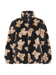 Yours Curve Black Faux Fur Funnel Neck Zip Teddy Fleece - Image 5 of 5