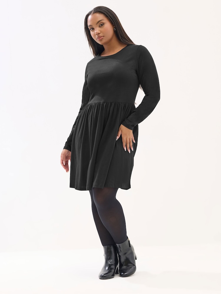 Yours Curve Black Basic Peplum Dress - Image 2 of 5 Yours Curve Black Basic Peplum Dress - Image 2 of 5