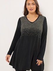 Preto - Yours Curve Studded Detail Blouse - Imagem 1 de 5