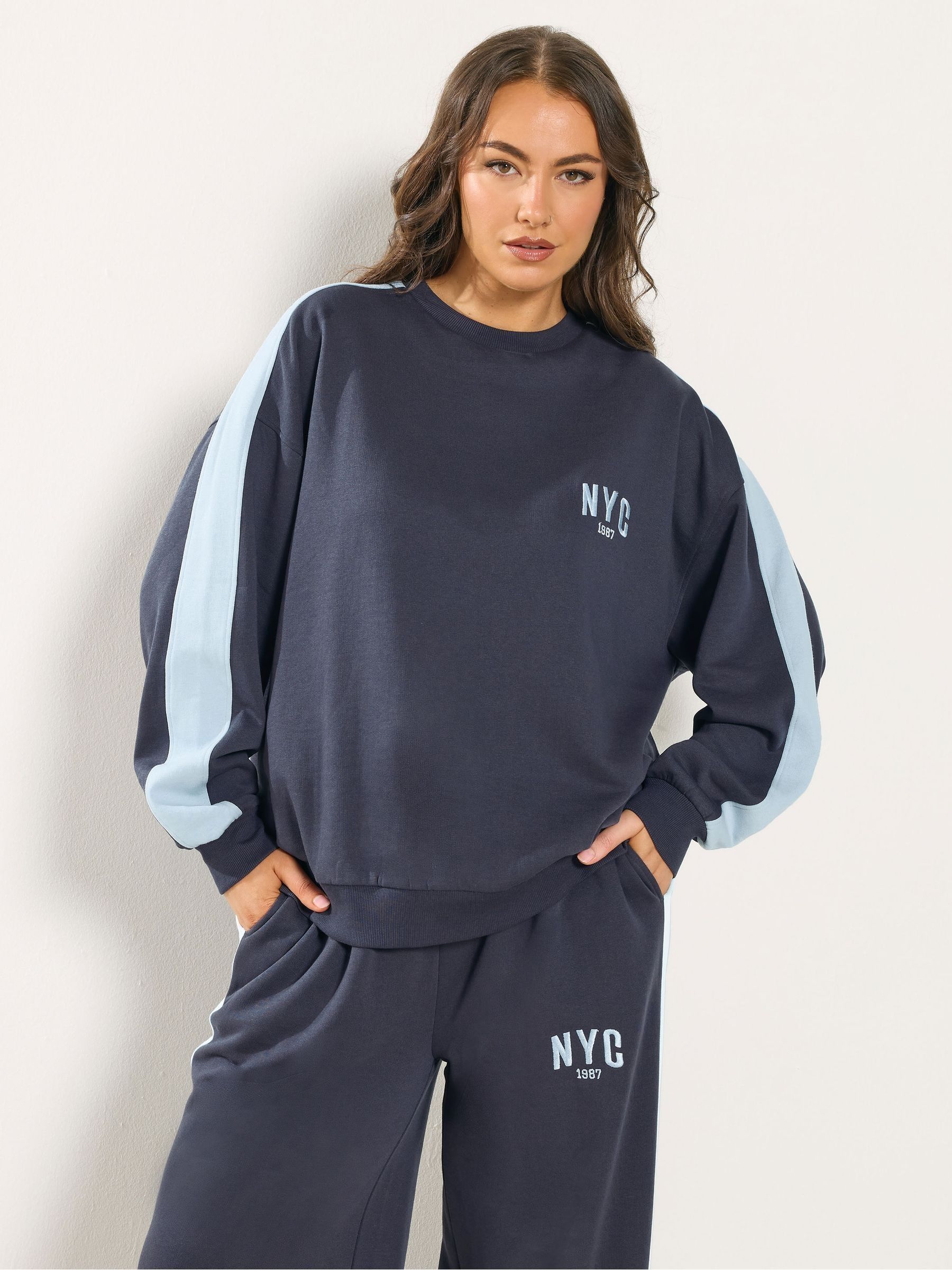Buy Yours Curve Blue New York City Side Stripe Sweatshirt from
