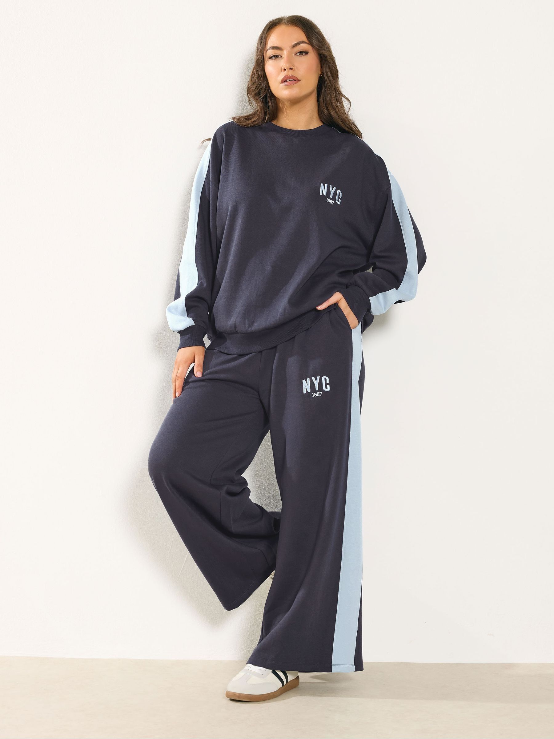 Buy Yours Curve Blue New York City Side Stripe Sweatshirt from