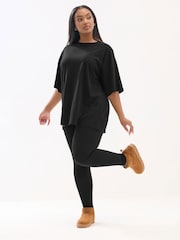 Yours Curve Black Top And Leggings Set - Image 1 of 5