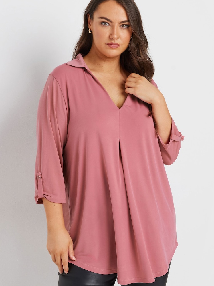 Yours Curve Pink Collared Swing Top - Image 1 of 5 Yours Curve Pink Collared Swing Top - Image 1 of 5