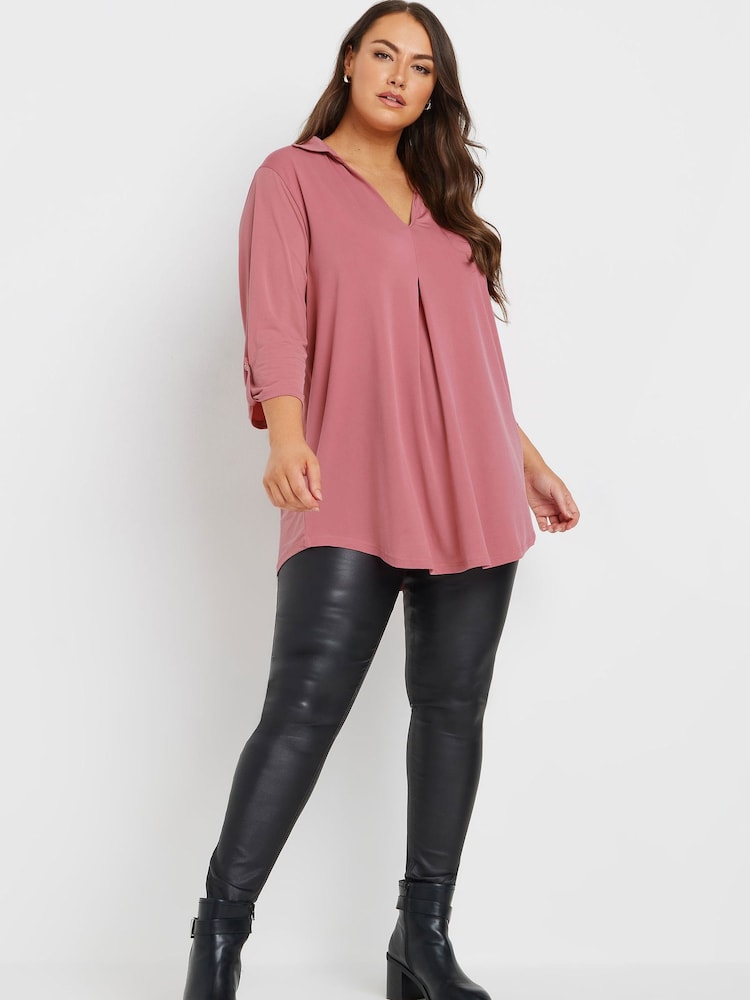 Yours Curve Pink Collared Swing Top - Image 2 of 5 Yours Curve Pink Collared Swing Top - Image 2 of 5