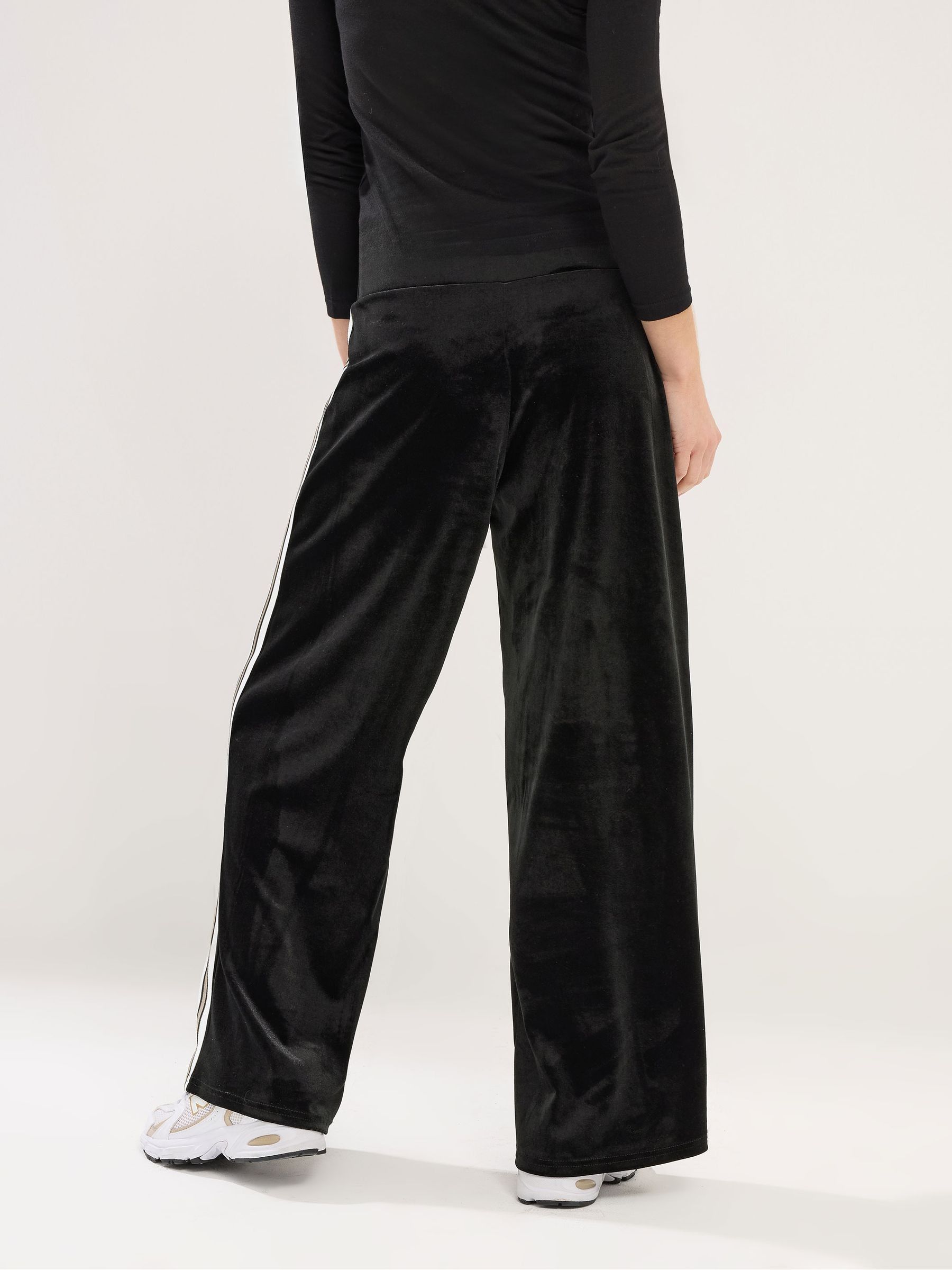 Buy PixieGirl Petite Black Velour Side Stripe Wide Leg Trousers