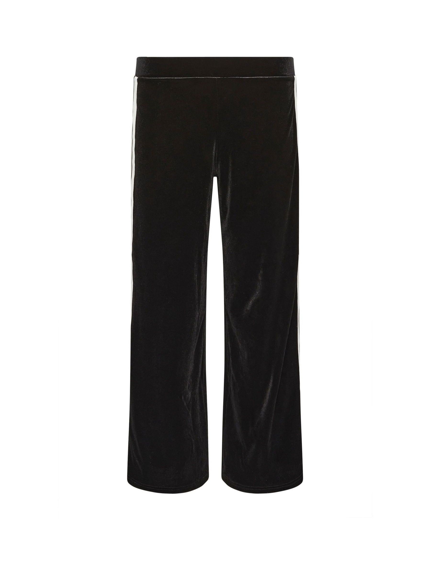 Buy PixieGirl Petite Black Velour Side Stripe Wide Leg Trousers