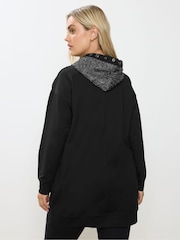 Yours Curve Black Shimmer Hood Sweatshirt - Image 2 of 5