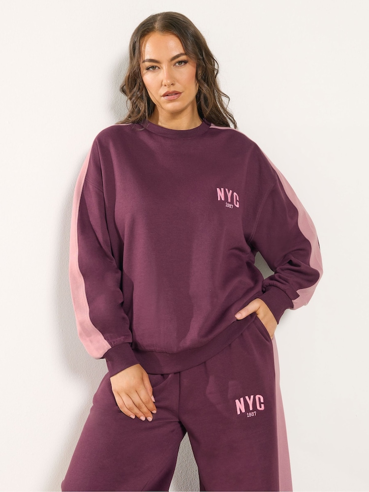 Yours Curve Red New York City Side Stripe Sweatshirt - Image 1 of 5 Yours Curve Red New York City Side Stripe Sweatshirt - Image 1 of 5