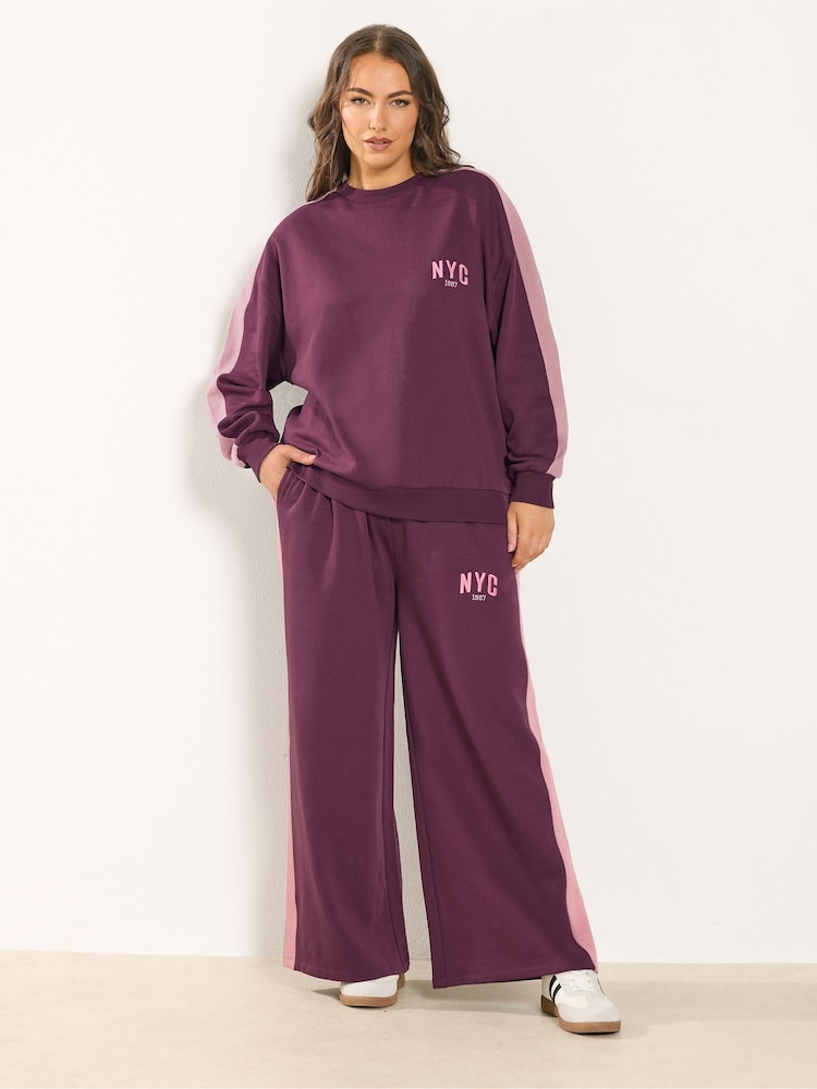 Yours Curve Red New York City Side Stripe Sweatshirt - Image 2 of 5 Yours Curve Red New York City Side Stripe Sweatshirt - Image 2 of 5