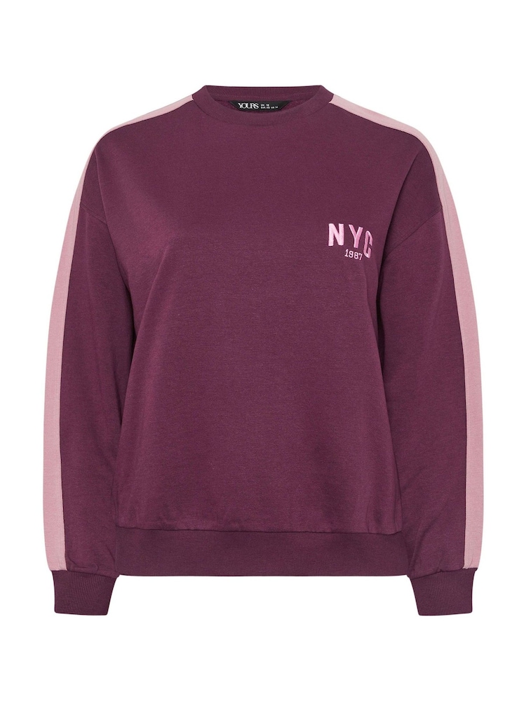 Yours Curve Red New York City Side Stripe Sweatshirt - Image 5 of 5 Yours Curve Red New York City Side Stripe Sweatshirt - Image 5 of 5