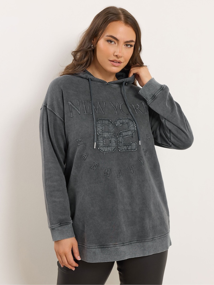 Yours Curve Grey New York Graphic Hoodie - Image 1 of 5 Yours Curve Grey New York Graphic Hoodie - Image 1 of 5
