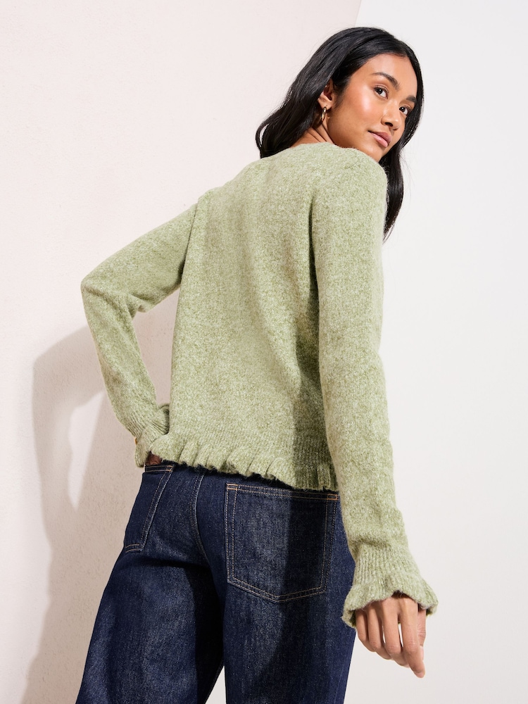 Friends Like These Green Ruffle Detail Cardigan - Image 5 of 5 Friends Like These Green Ruffle Detail Cardigan - Image 5 of 5