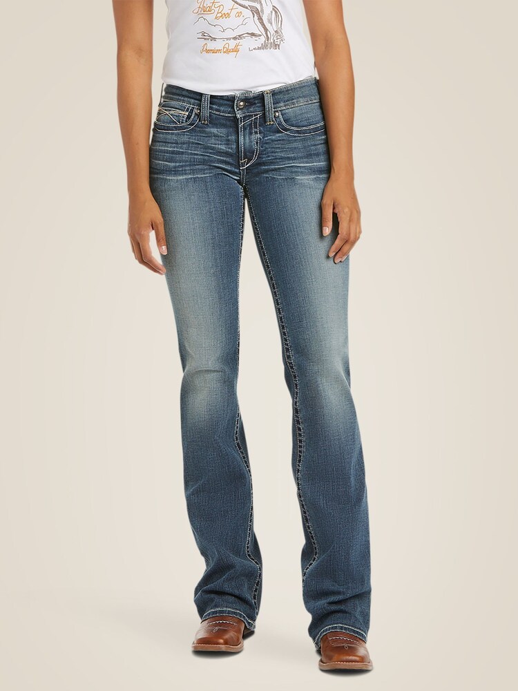 Ariat Blue Mid Rise Whipstitch Boot Jeans - Image 1 of 6 Ariat Blue Mid Rise Whipstitch Boot Jeans - Image 1 of 6