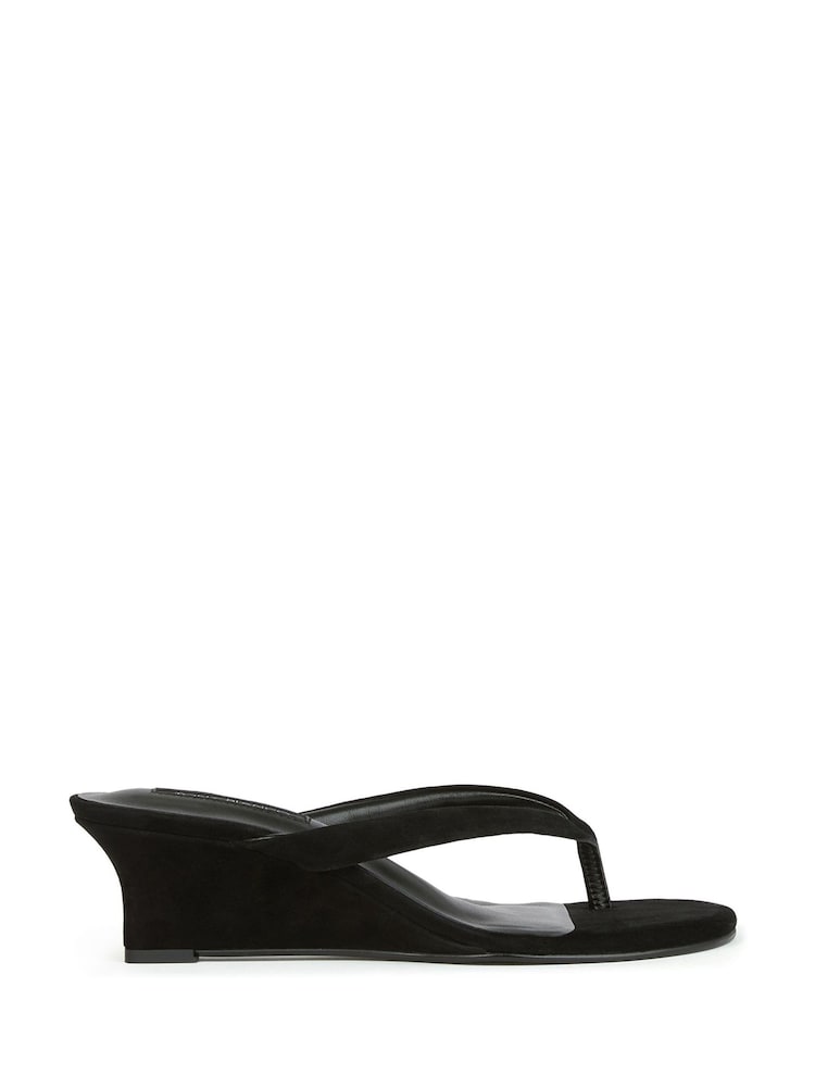 Tony Bianco Black Edgy Suede Toe Thong Wedge Heels - Image 1 of 4