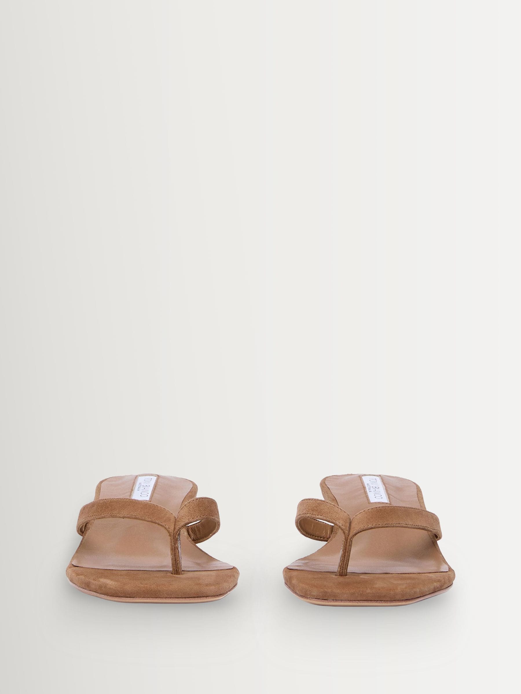 Buy Tony Bianco Natural Annie Taupe Suede Toe Thong Heels from the