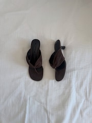 Tony Bianco Brown Kailey Espresso Suede Toe Thong Kitten Heel Sandals - Image 3 of 9