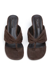 Tony Bianco Brown Kailey Espresso Suede Toe Thong Kitten Heel Sandals - Image 9 of 9