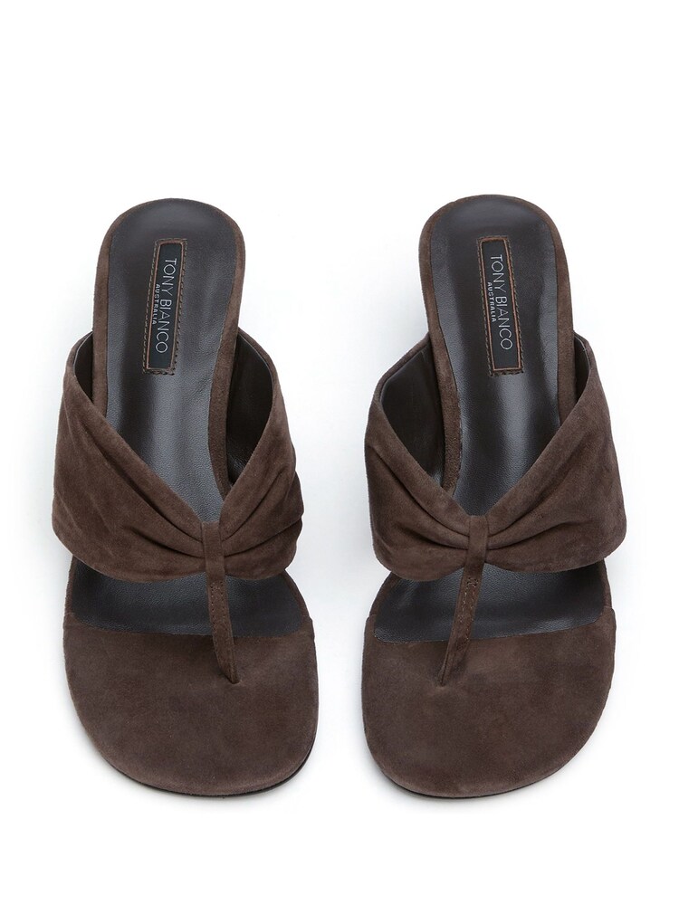 Tony Bianco Brown Kailey Espresso Suede Toe Thong Kitten Heel Sandals - Image 9 of 9