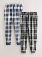 Blue/Grey Cuffed Jersey 100% Cotton Pyjama Bottoms 2 Pack - Image 1 of 12