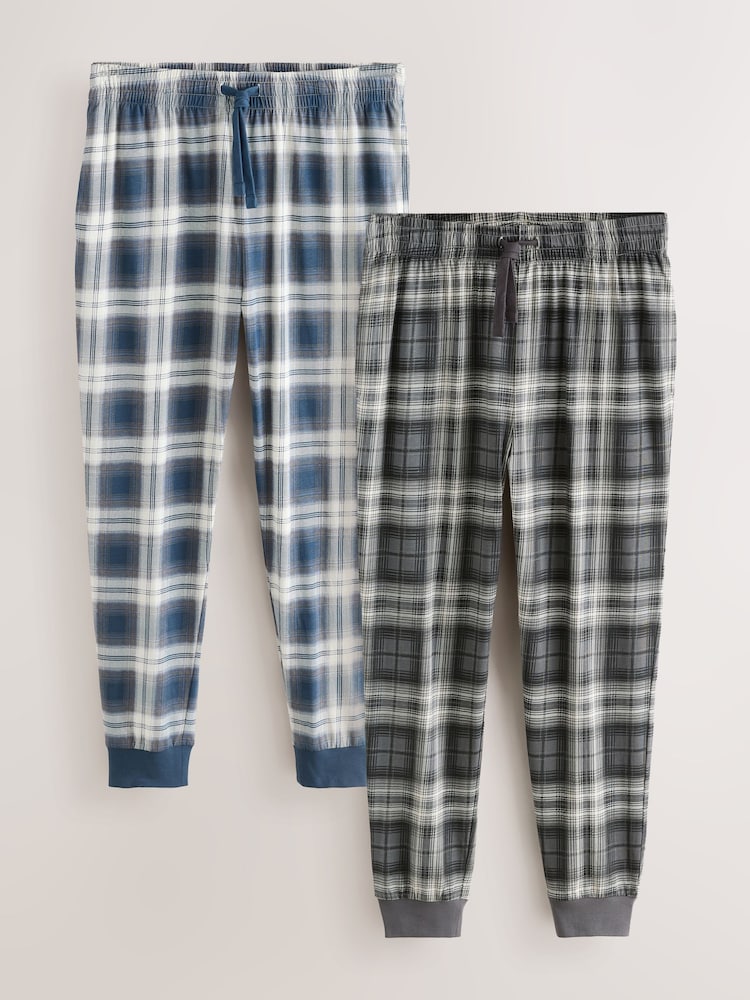 Blue/Grey Cuffed Jersey 100% Cotton Pyjama Bottoms 2 Pack - Image 1 of 12