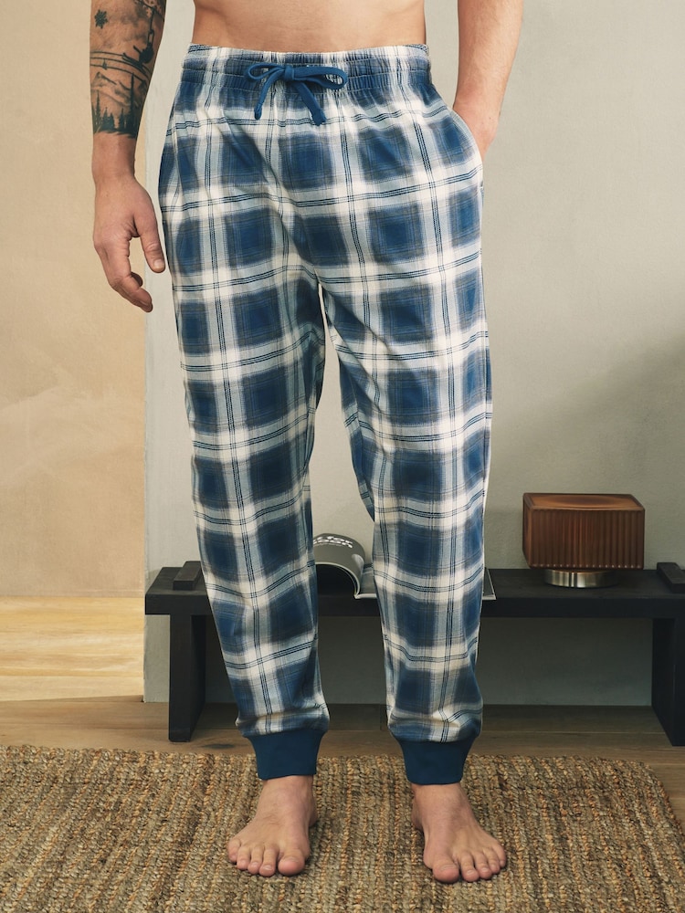 Blue/Grey Cuffed Jersey 100% Cotton Pyjama Bottoms 2 Pack - Image 2 of 12