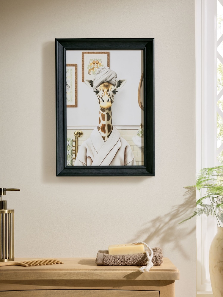 Neutral Giraffe in Bathroom Framed Wall Art - Image 1 of 5