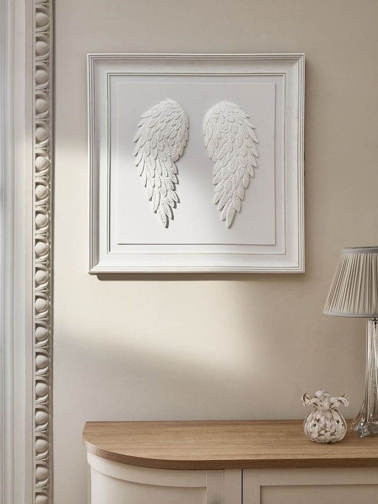 White 3D Feathered Angel Wing Wall Art - Image 1 of 6 White 3D Feathered Angel Wing Wall Art - Image 1 of 6
