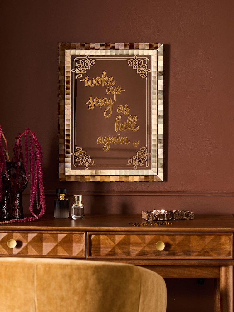 Gold Woke Up Mirrored Wall Art - Image 1 of 3 Gold Woke Up Mirrored Wall Art - Image 1 of 3