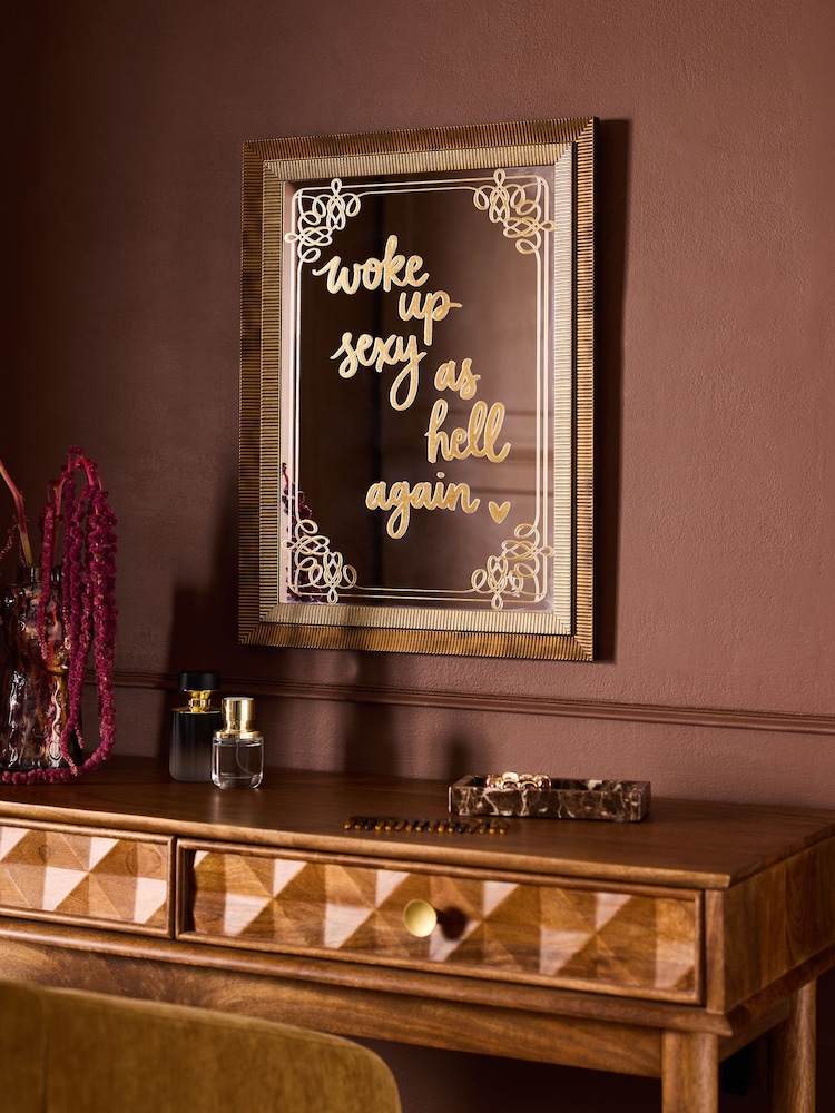Gold Woke Up Mirrored Wall Art - Image 2 of 3 Gold Woke Up Mirrored Wall Art - Image 2 of 3