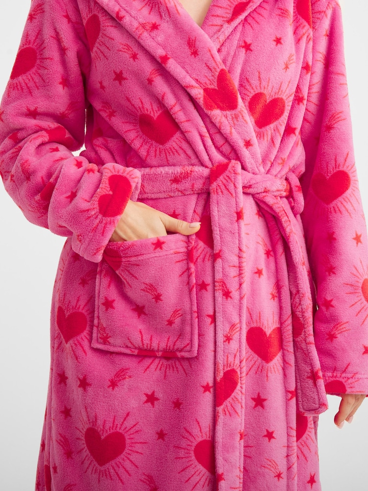 Urban Threads Pink Heart & Star Fleece Dressing Gown - Image 5 of 5 Urban Threads Pink Heart & Star Fleece Dressing Gown - Image 5 of 5