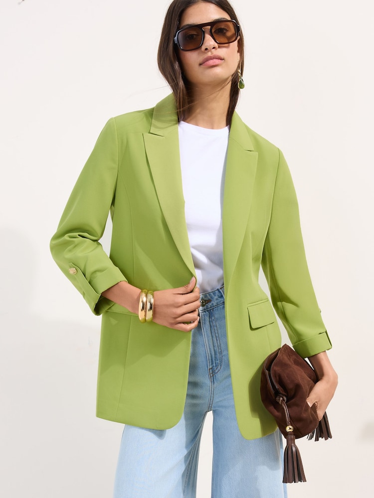Friends Like These Dill Green Edge to Edge Tailored Sleeve Detail Blazer - Image 1 of 5