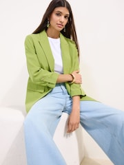 Friends Like These Dill Green Edge to Edge Tailored Sleeve Detail Blazer - Image 4 of 5