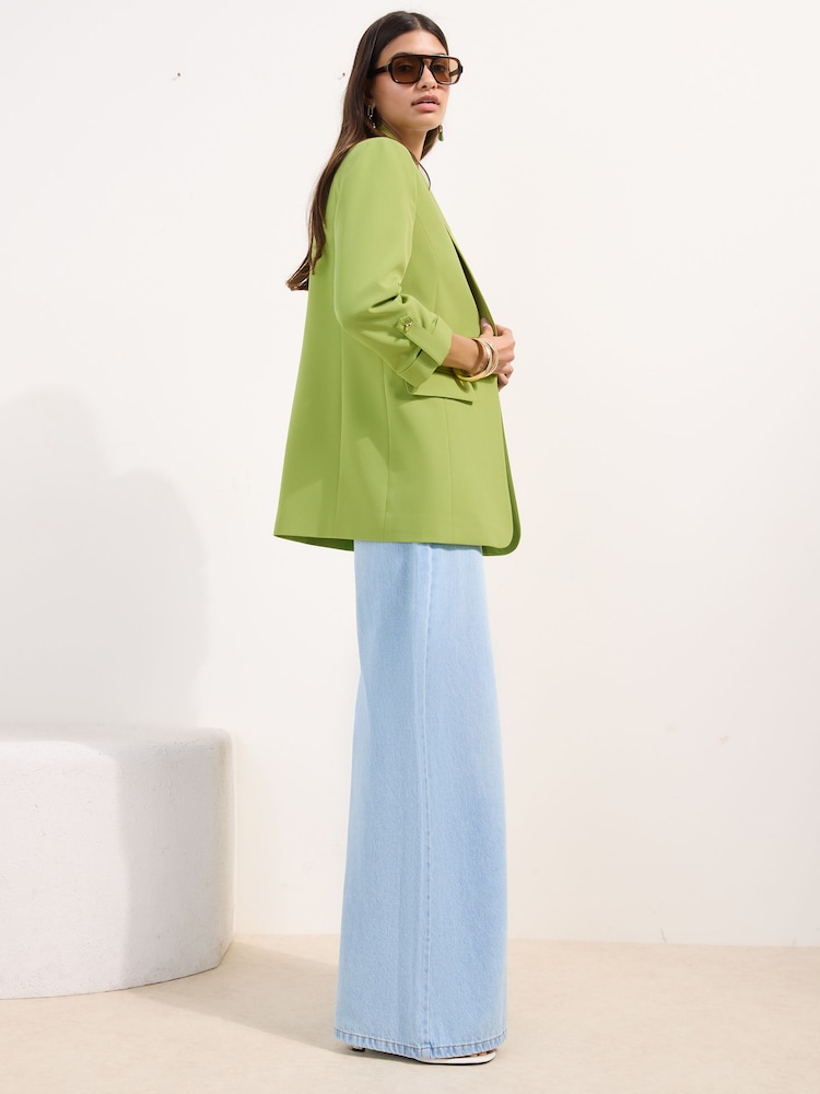 Friends Like These Dill Green Edge to Edge Tailored Sleeve Detail Blazer - Image 5 of 5