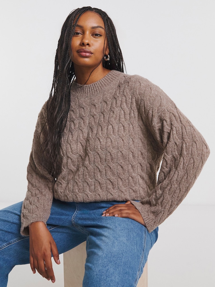 Simply Be Brown Cable Knitted Jumper - Image 1 of 4 Simply Be Brown Cable Knitted Jumper - Image 1 of 4