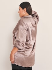Simply Be Brown Metallic Liquid Satin Oversized Shirt - Image 2 of 4