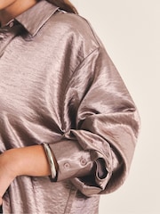 Simply Be Brown Metallic Liquid Satin Oversized Shirt - Image 4 of 4