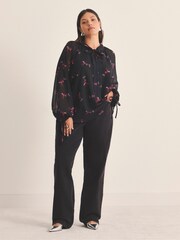 Simply Be Pink Cocktail Print Georgette Pussy Bow Blouse - Image 3 of 4