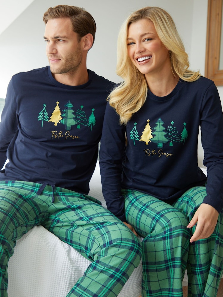 Buy Threadbare Blue Matching Christmas Tree Check Family Pyjamas from ...