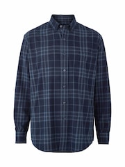 Savile Row Company Blue Classic Fit Brushed Cotton Button-Down Check Casual Shirt - صورة 3 من 5