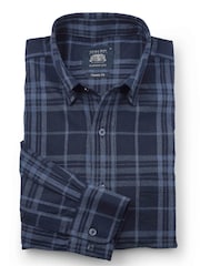 Savile Row Company Blue Classic Fit Brushed Cotton Button-Down Check Casual Shirt - صورة 4 من 5