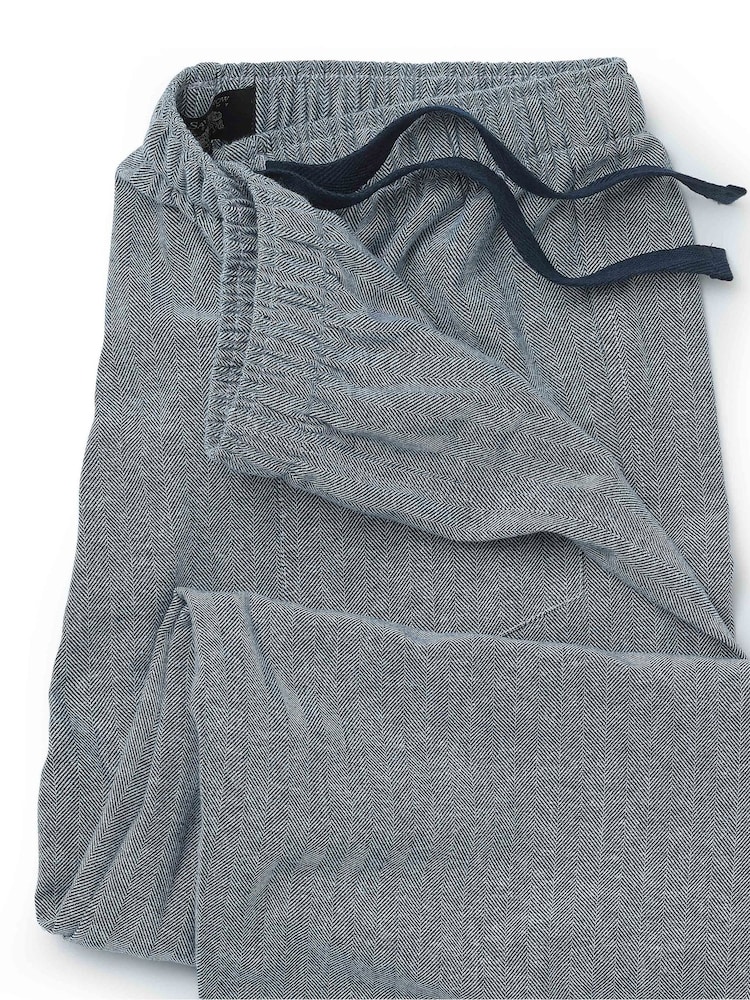 Navy Brushed Cotton Blue Twill Herringbone Pyjama Bottoms - Image 4 of 4 Navy Brushed Cotton Blue Twill Herringbone Pyjama Bottoms - Image 4 of 4